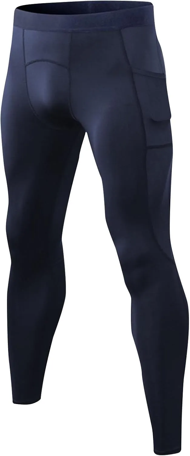 Men's Compression Pants, Performance Athletic Sports Leggings Baselayer Workout Tights for Running Yoga with Pockets