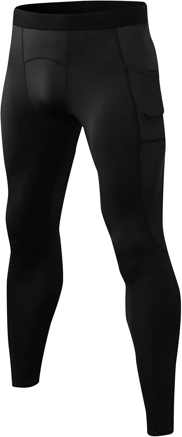 Men's Compression Pants, Performance Athletic Sports Leggings Baselayer Workout Tights for Running Yoga with Pockets