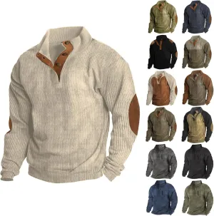 Men's Corduroy Long Sleeve Button Collar Sweatshirts Big and Tall Casual Pullover Lightweight Outdoor Tactical Tops