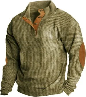 Men's Corduroy Long Sleeve Button Collar Sweatshirts Big and Tall Casual Pullover Lightweight Outdoor Tactical Tops