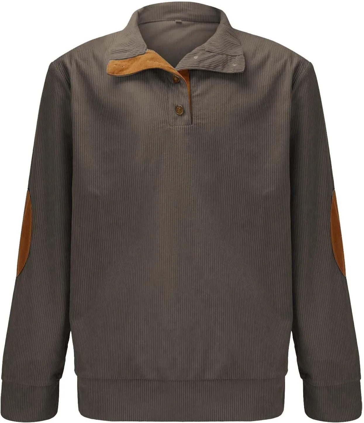 Men's Corduroy Long Sleeve Button Collar Sweatshirts Big and Tall Casual Pullover Lightweight Outdoor Tactical Tops