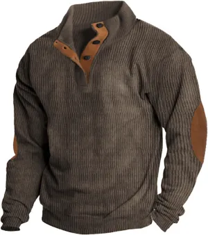 Men's Corduroy Long Sleeve Button Collar Sweatshirts Big and Tall Casual Pullover Lightweight Outdoor Tactical Tops