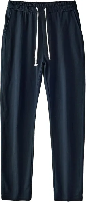 Men's Cotton Basic Comfort Outdoor Pants Straight Leg Drawstring Baggy Trousers Solid Casual Stretch Atletic Pants