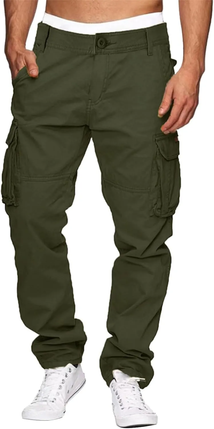 Mens Drawstring Cargo Trousers Casual Joggers Gym Sweatpants Tactical Combat Cargo Work Pants Outdoor Pants