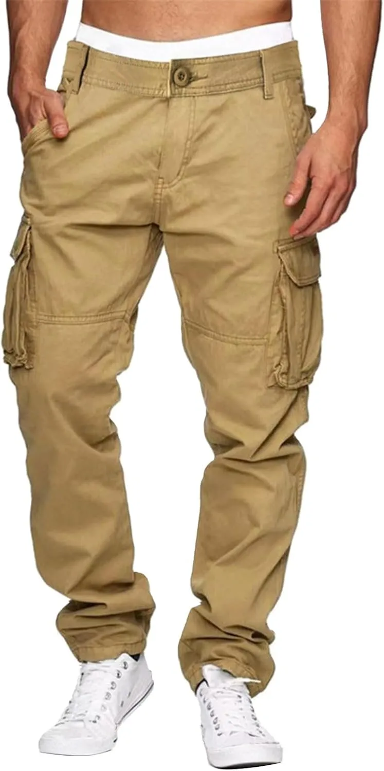 Mens Drawstring Cargo Trousers Casual Joggers Gym Sweatpants Tactical Combat Cargo Work Pants Outdoor Pants