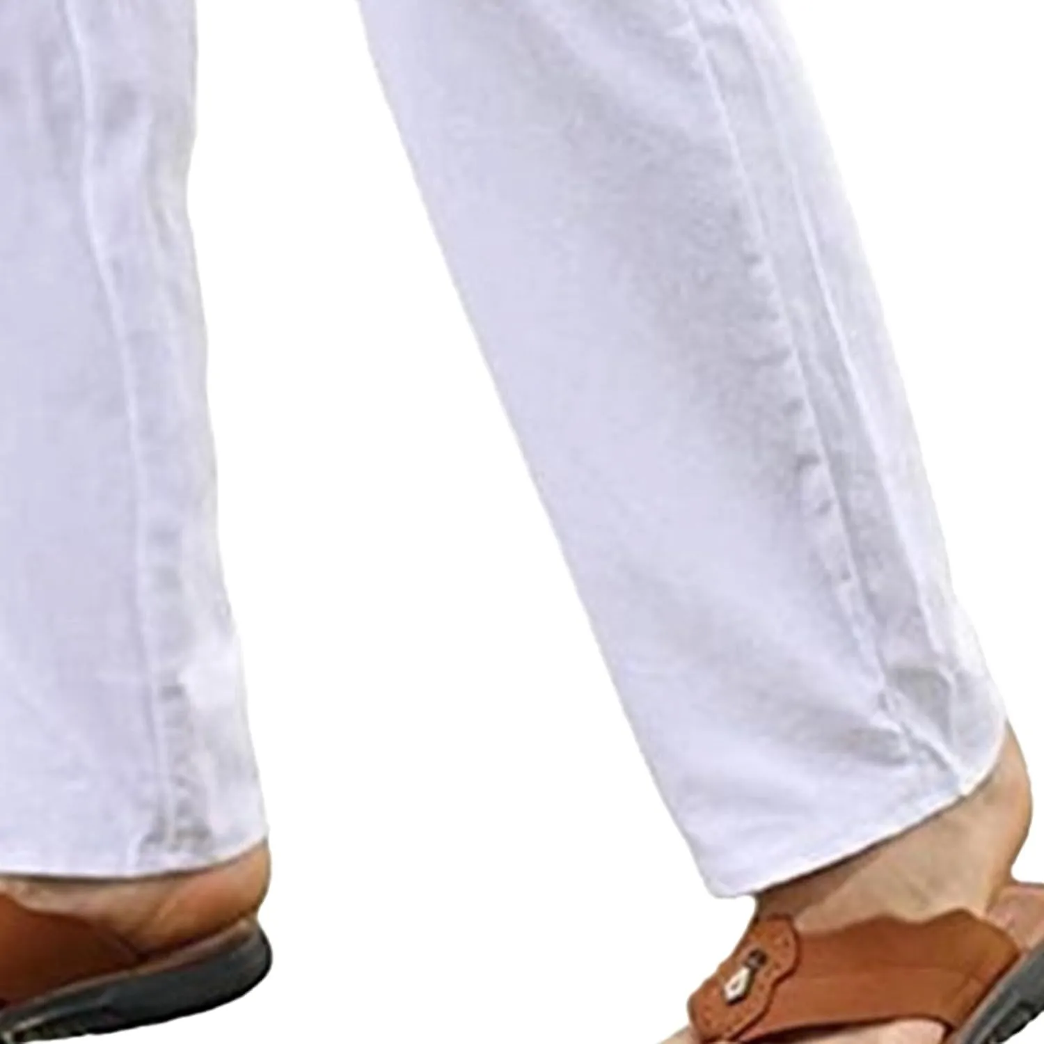Men's Drawstring Elastic Waist Solid Hiking Pants Linen Slim Fit Yoga Trousers Summer Beach Outdoor Pants