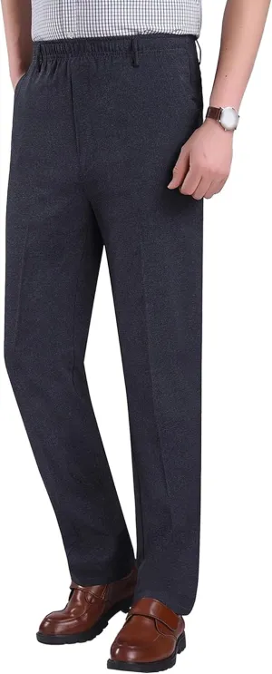 Men's Elastic Waist Business Outdoor Pants Regular Fit Solid Comfort Trousers Lightweight Stretch Casual Pants