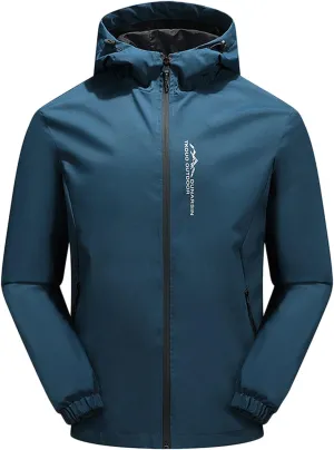 Men's Fall Shrinkable Hooded Jacket Windproof Breathable Coats Solid Color Lightweight Waterproof Outdoor Tops