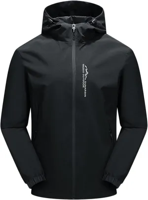 Men's Fall Shrinkable Hooded Jacket Windproof Breathable Coats Solid Color Lightweight Waterproof Outdoor Tops
