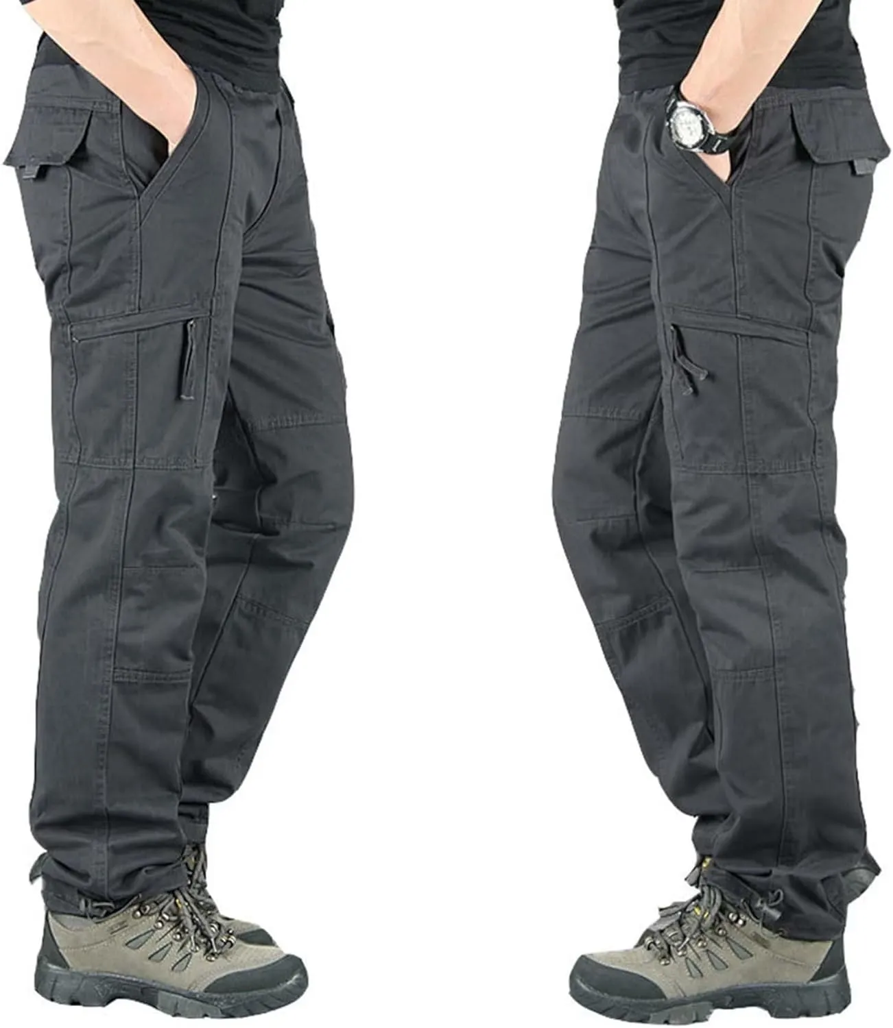 Men's Fleece Lining Hiking Tactical Trousers Lightweight Rip-Stop Combat Work Cargo Pants with Multi Pockets