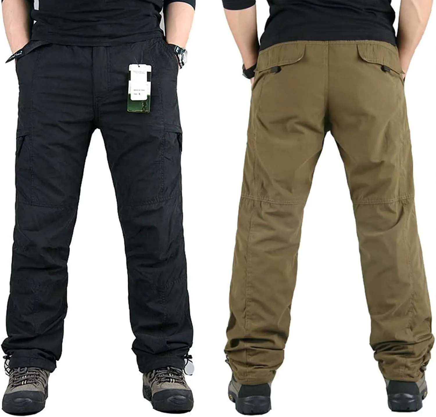 Men's Fleece Lining Hiking Tactical Trousers Lightweight Rip-Stop Combat Work Cargo Pants with Multi Pockets