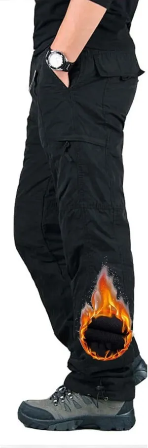 Men's Fleece Lining Hiking Tactical Trousers Lightweight Rip-Stop Combat Work Cargo Pants with Multi Pockets