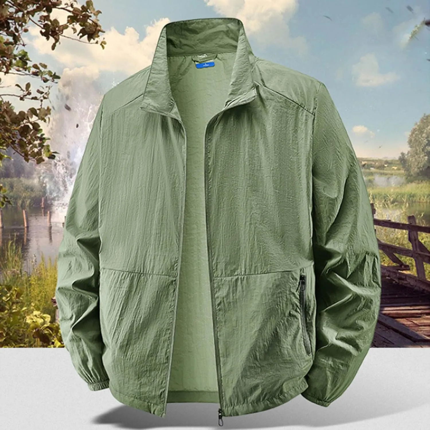 Men's Full Zip Up Sun Protection Hoodie Jacket Long Sleeve Lightweight UV Shirts for Men Outdoor Hiking Fishing Coat