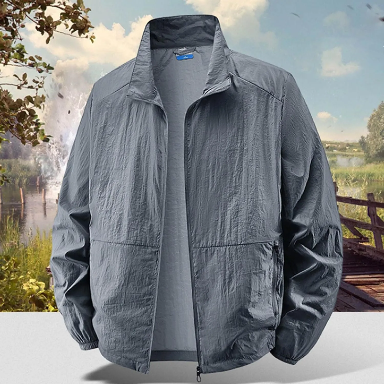 Men's Full Zip Up Sun Protection Hoodie Jacket Long Sleeve Lightweight UV Shirts for Men Outdoor Hiking Fishing Coat