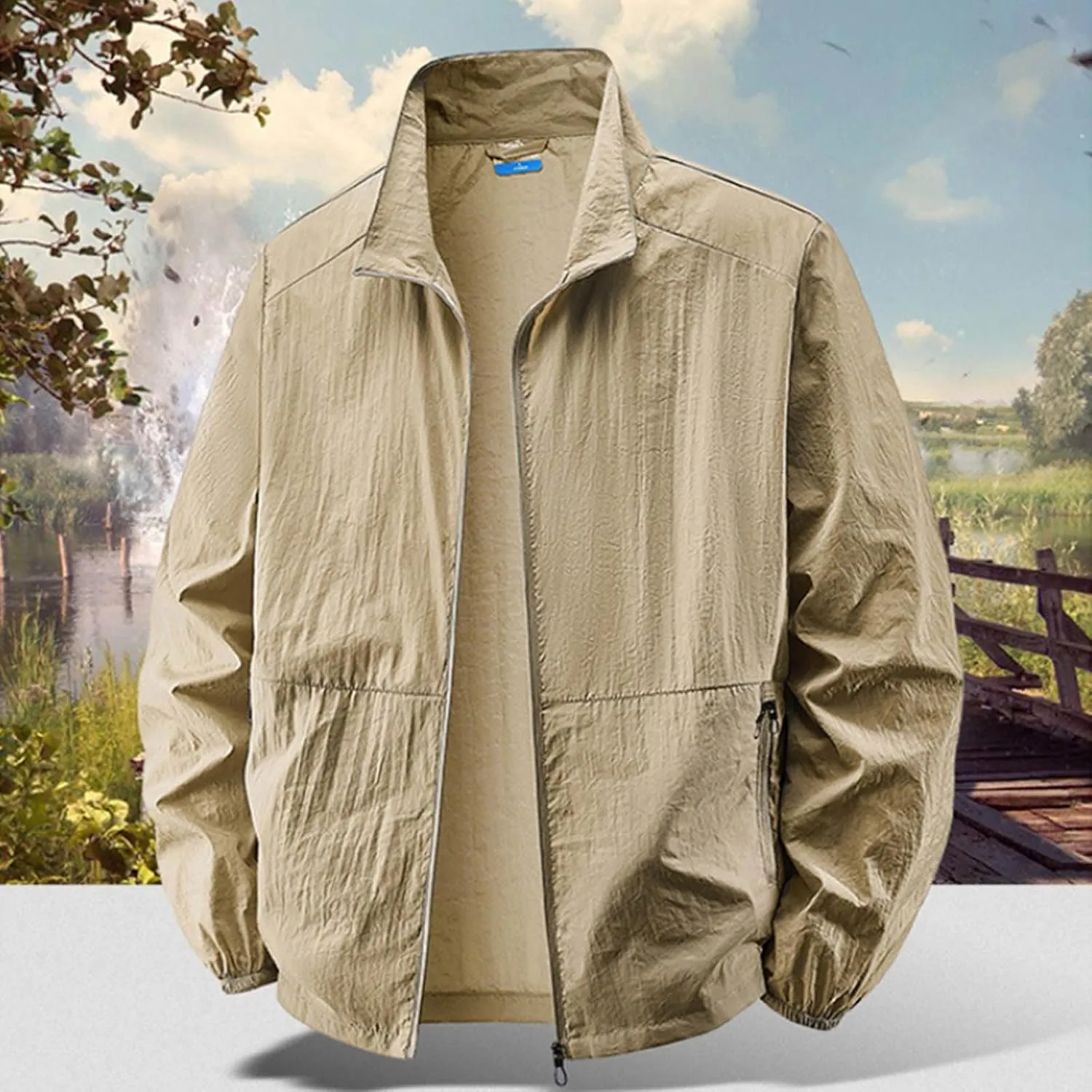 Men's Full Zip Up Sun Protection Hoodie Jacket Long Sleeve Lightweight UV Shirts for Men Outdoor Hiking Fishing Coat