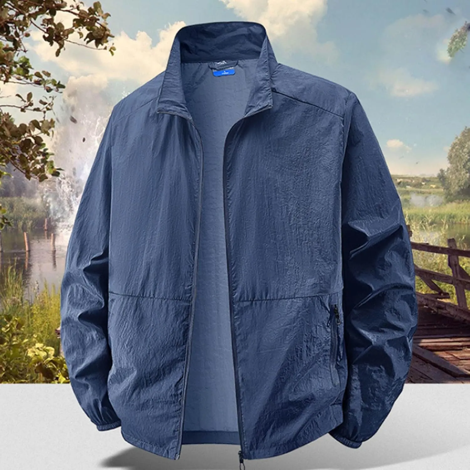 Men's Full Zip Up Sun Protection Hoodie Jacket Long Sleeve Lightweight UV Shirts for Men Outdoor Hiking Fishing Coat