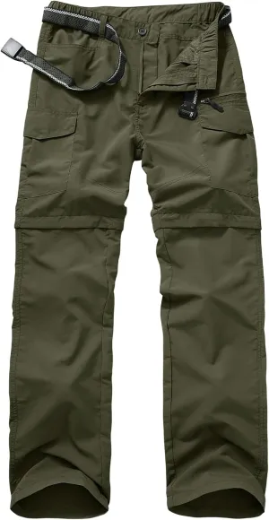 Mens Hiking Convertible Pants Quick Dry Zip Off Lightweight Cargo Fishing Work Pants Trousers with Belt
