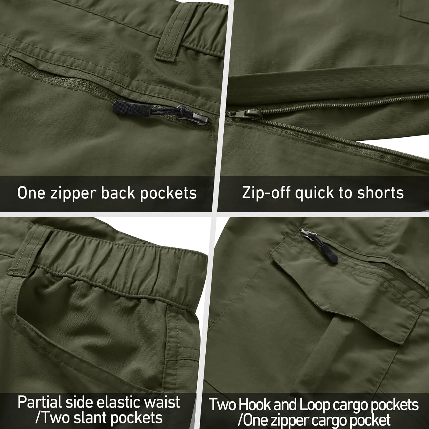Mens Hiking Convertible Pants Quick Dry Zip Off Lightweight Cargo Fishing Work Pants Trousers with Belt