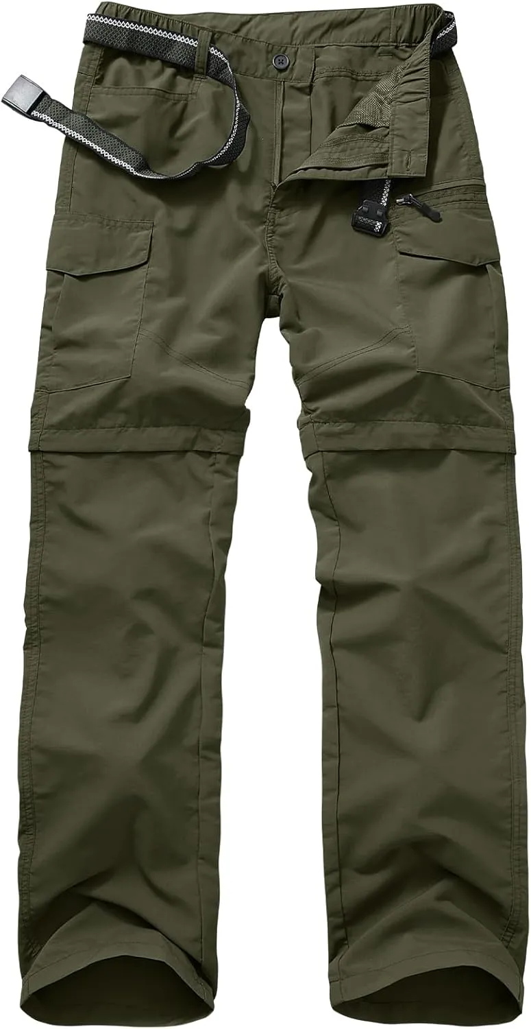 Mens Hiking Convertible Pants Quick Dry Zip Off Lightweight Cargo Fishing Work Pants Trousers with Belt