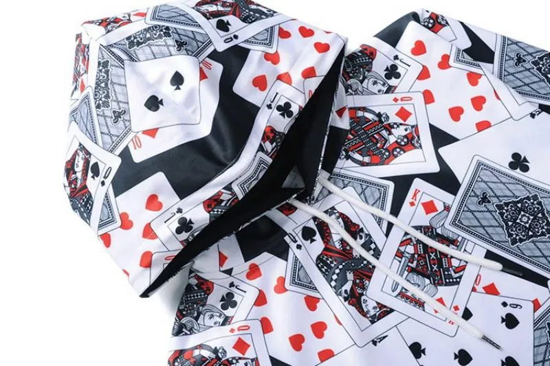 Men's Hooded Sweatshirt With Playing Cards Print