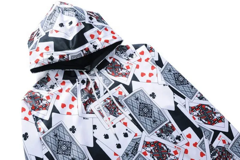 Men's Hooded Sweatshirt With Playing Cards Print