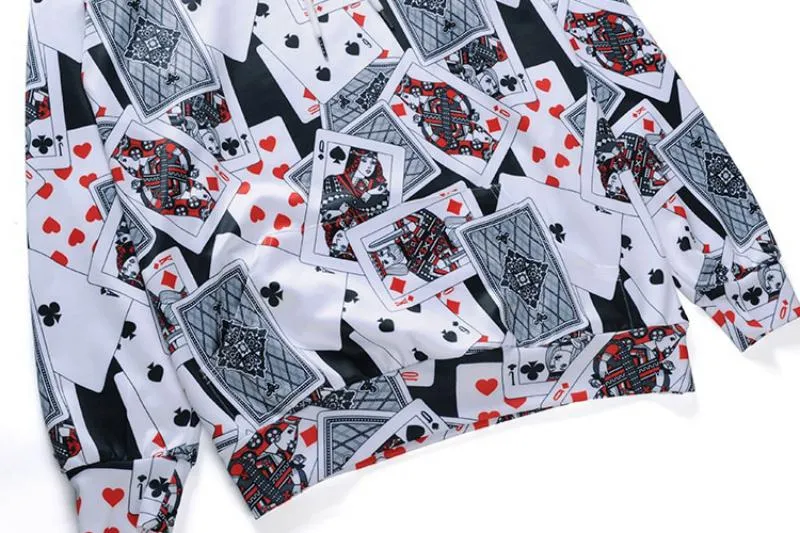Men's Hooded Sweatshirt With Playing Cards Print