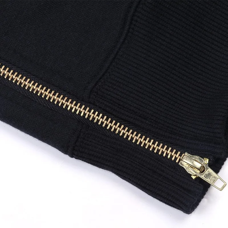 Men's Long Black Hooded Sweatshirt With Side Zip