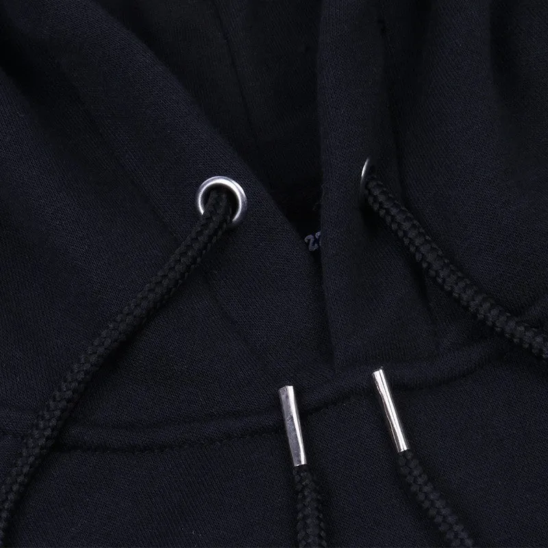 Men's Long Black Hooded Sweatshirt With Side Zip