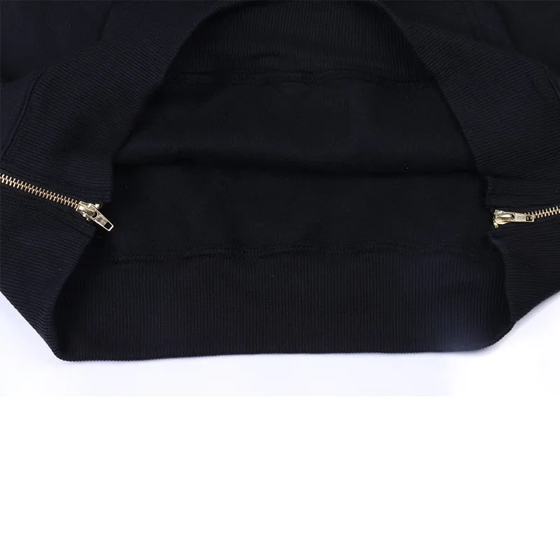 Men's Long Black Hooded Sweatshirt With Side Zip