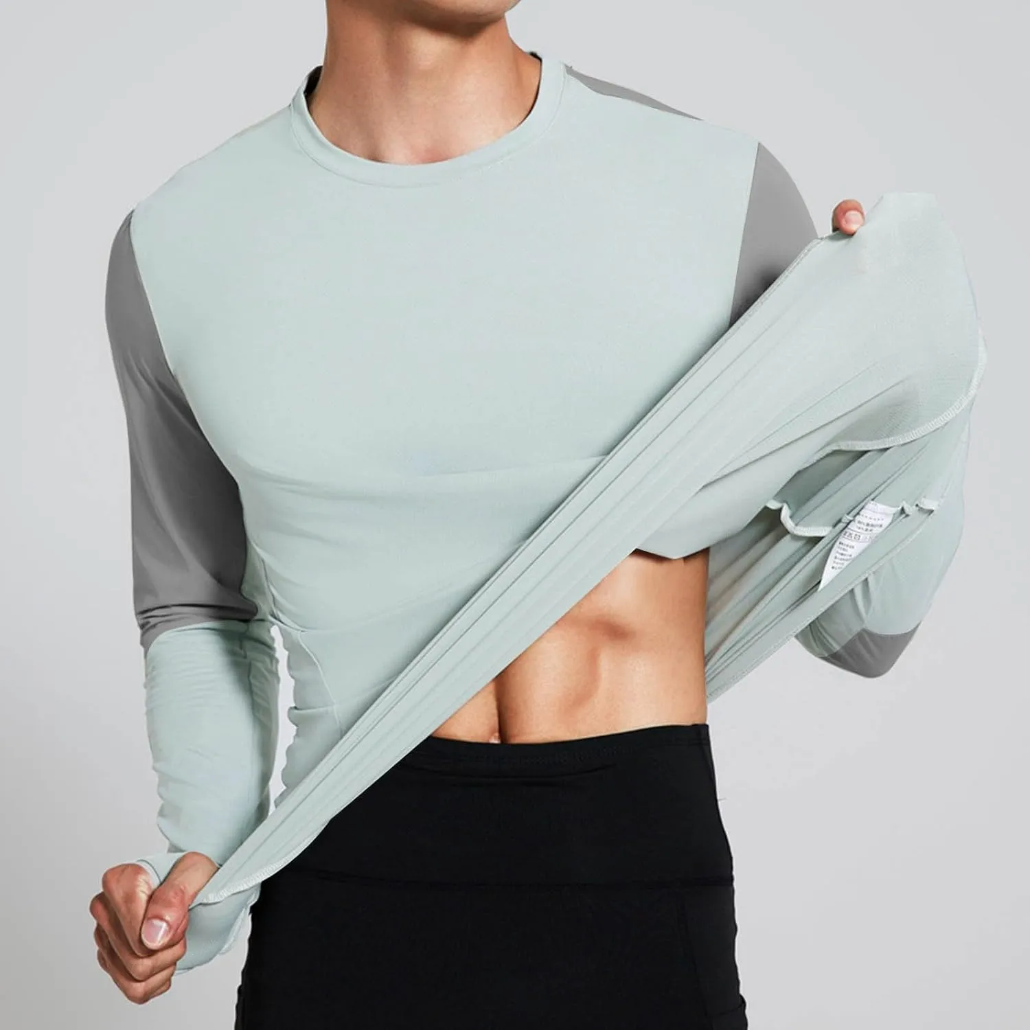 Mens Long Sleeve Shirts UPF 50  UV Sun Protection Athletic Shirt for Hiking Running Workout Rash Guard with Thumb Hole