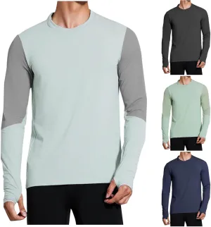 Mens Long Sleeve Shirts UPF 50  UV Sun Protection Athletic Shirt for Hiking Running Workout Rash Guard with Thumb Hole