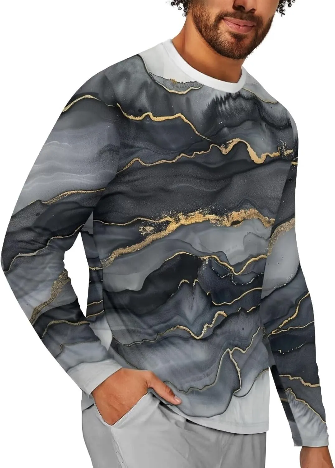 Men's Long Sleeve T-Shirt Athletic Workout Crewneck Shirt Breathable Lightweight Plus Size Top