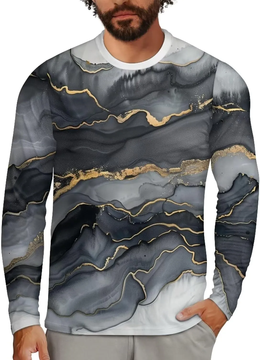 Men's Long Sleeve T-Shirt Athletic Workout Crewneck Shirt Breathable Lightweight Plus Size Top