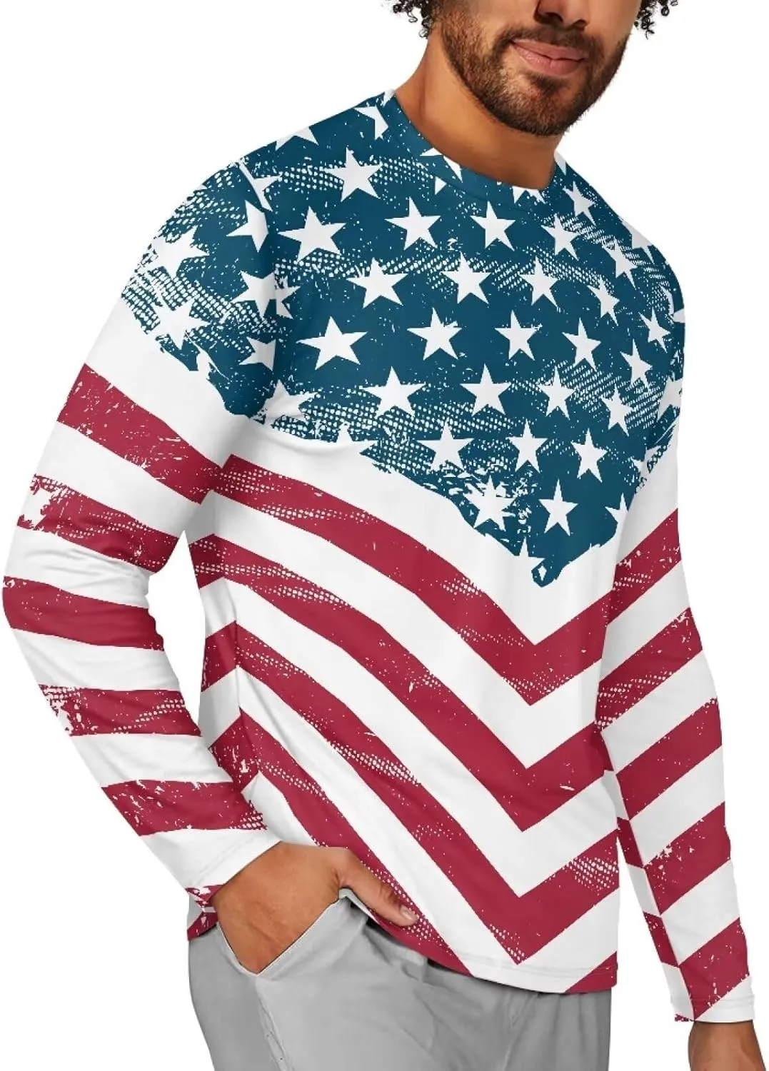 Men's Long Sleeve T-Shirt Athletic Workout Crewneck Shirt Breathable Lightweight Plus Size Top