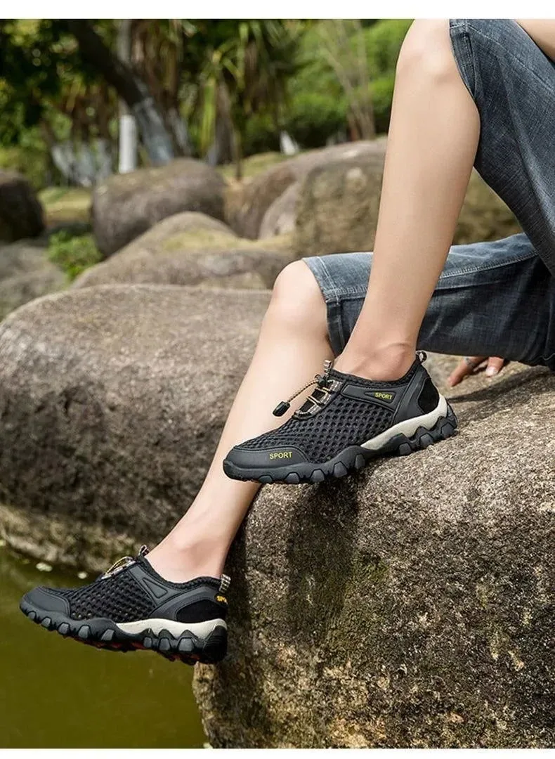 Men's Mesh Sports Shoes Fashion Mountaineering Breathable Lightweight Anti Slip Shoes Outdoor Travel Running Casual Shoes