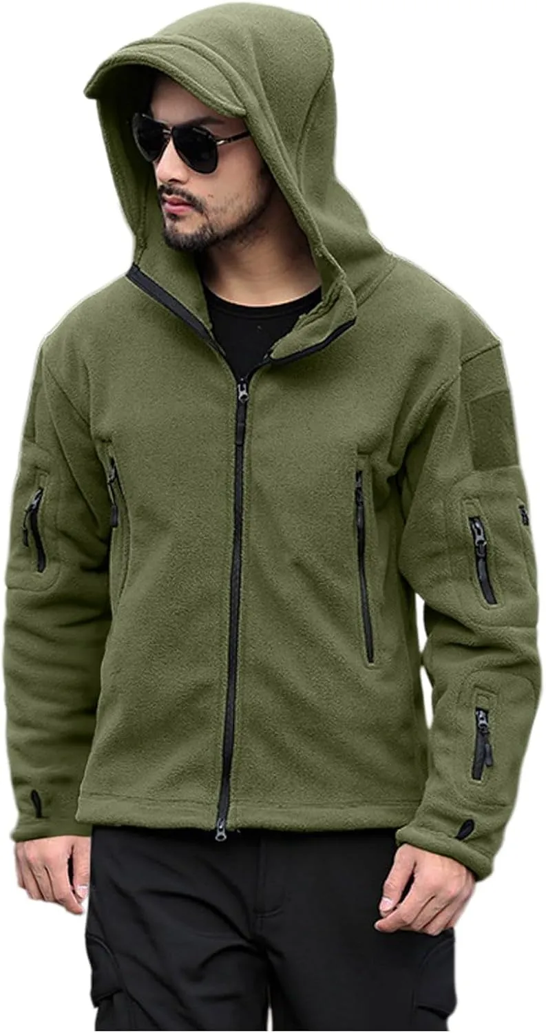 Men's Military Army Jacket Tactical Full Zip Fleece Hoodie Outdoor Hiking Sport Warm Coat Pocket with Zipper Fall Winter