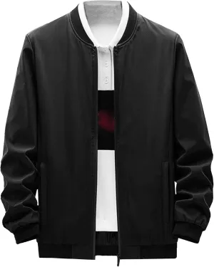 Men's Mock Neck Lightweight Bomber Jacket Zip Up Windproof Varsity Jackets Stylish Casual Baseball Jacket
