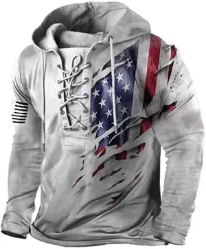 Men's Outdoor Military Tactical Hoodie Retro Distressed American Flag