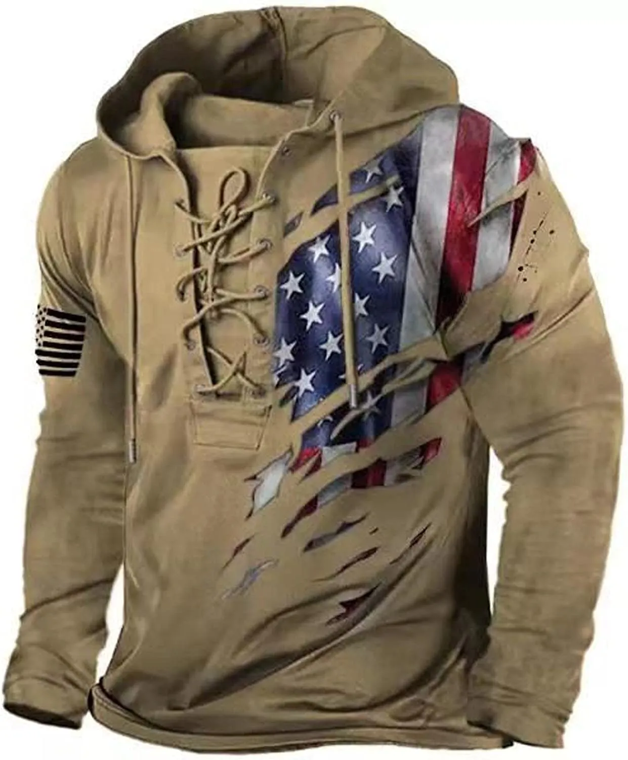 Men's Outdoor Military Tactical Hoodie Retro Distressed American Flag