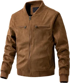 Men's Quilted Lined Casual Bomber Jacket Mock Collar Zip Up Cotton Cargo Jacket Warm Winter Windproof Windbreaker