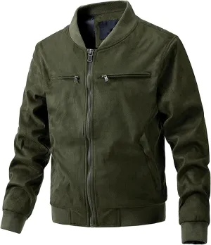 Men's Quilted Lined Casual Bomber Jacket Mock Collar Zip Up Cotton Cargo Jacket Warm Winter Windproof Windbreaker