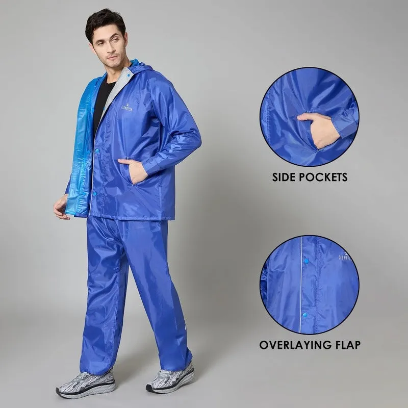 Men's Reversible Waterproof Raincoat with Pants | Includes Storage Bag | XXL | Royal Blue