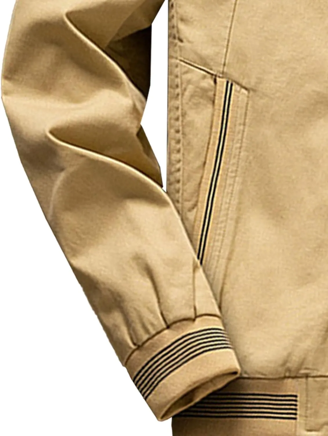 Men's Sherpa Lined Cotton Cargo Jacket Stand Collar Full Zip Fleece Jackets Winter Warm Windproof Windbreaker