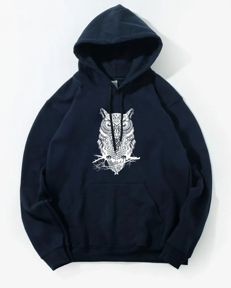 Men's Spring/Autumn Casual Hooded Sweatshirt With Owl Print
