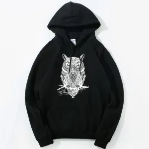 Men's Spring/Autumn Casual Hooded Sweatshirt With Owl Print