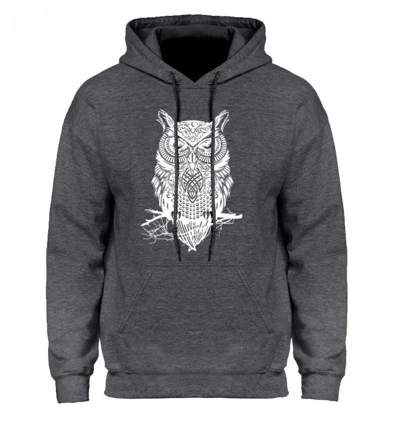 Men's Spring/Autumn Casual Hooded Sweatshirt With Owl Print