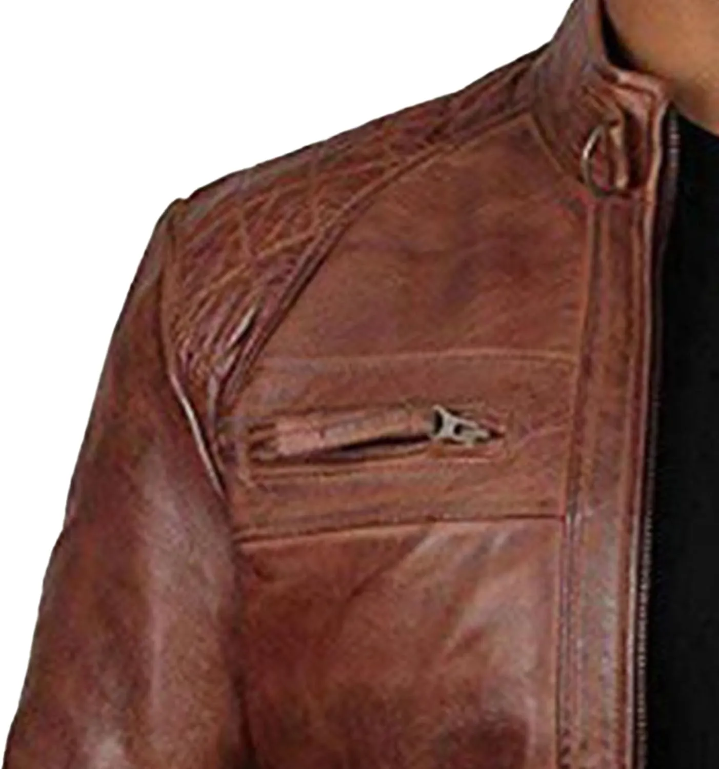 Men's Stand Collar Punk Leather Jacket Vintage Zip Up Moto Biker Winter Coats Thicken Motorcycle Bomber Jacket
