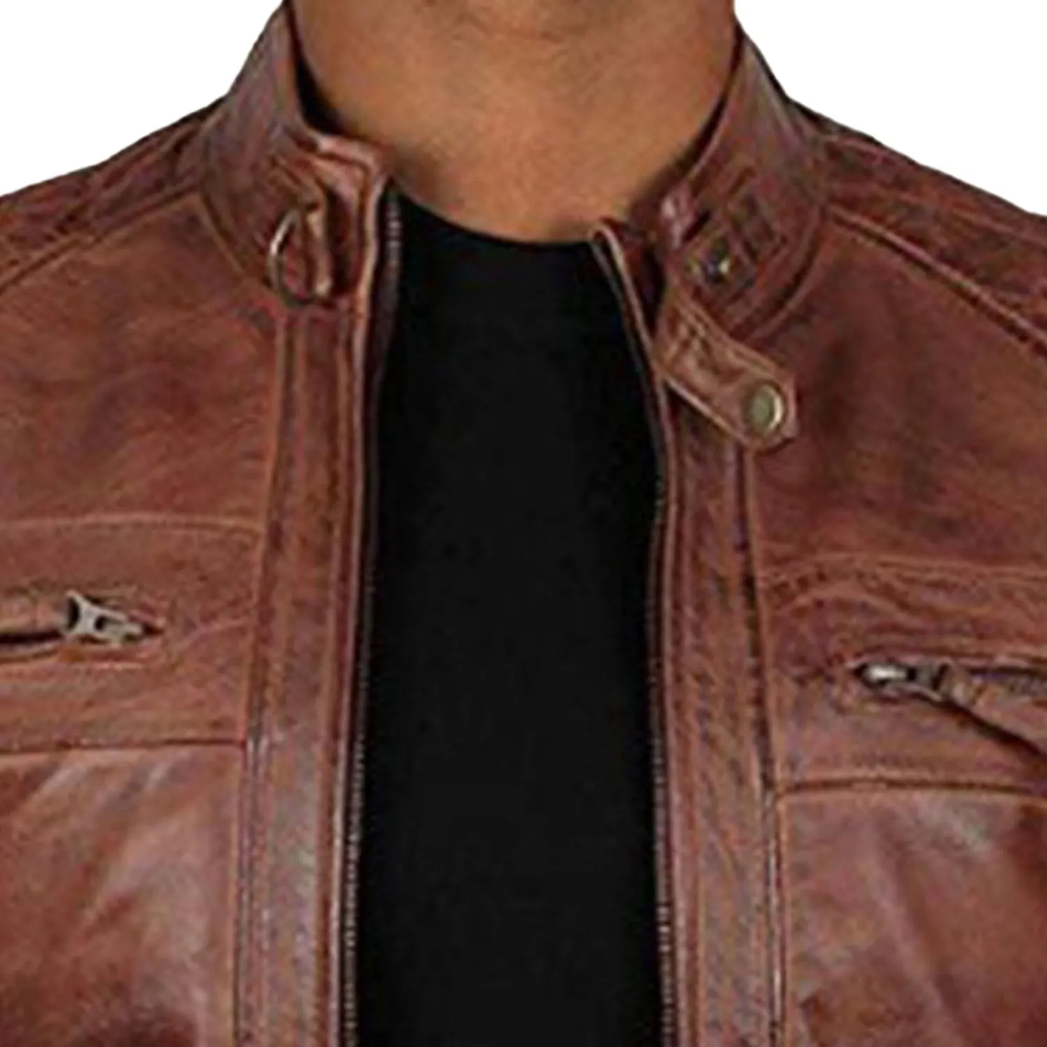 Men's Stand Collar Punk Leather Jacket Vintage Zip Up Moto Biker Winter Coats Thicken Motorcycle Bomber Jacket