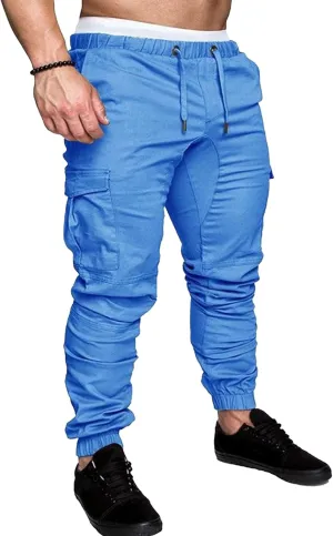 Men's Stretch Solid Military Cargo Pants Stylish Elastic Waisted Outdoor Pants Casual Chino Joggers Trousers