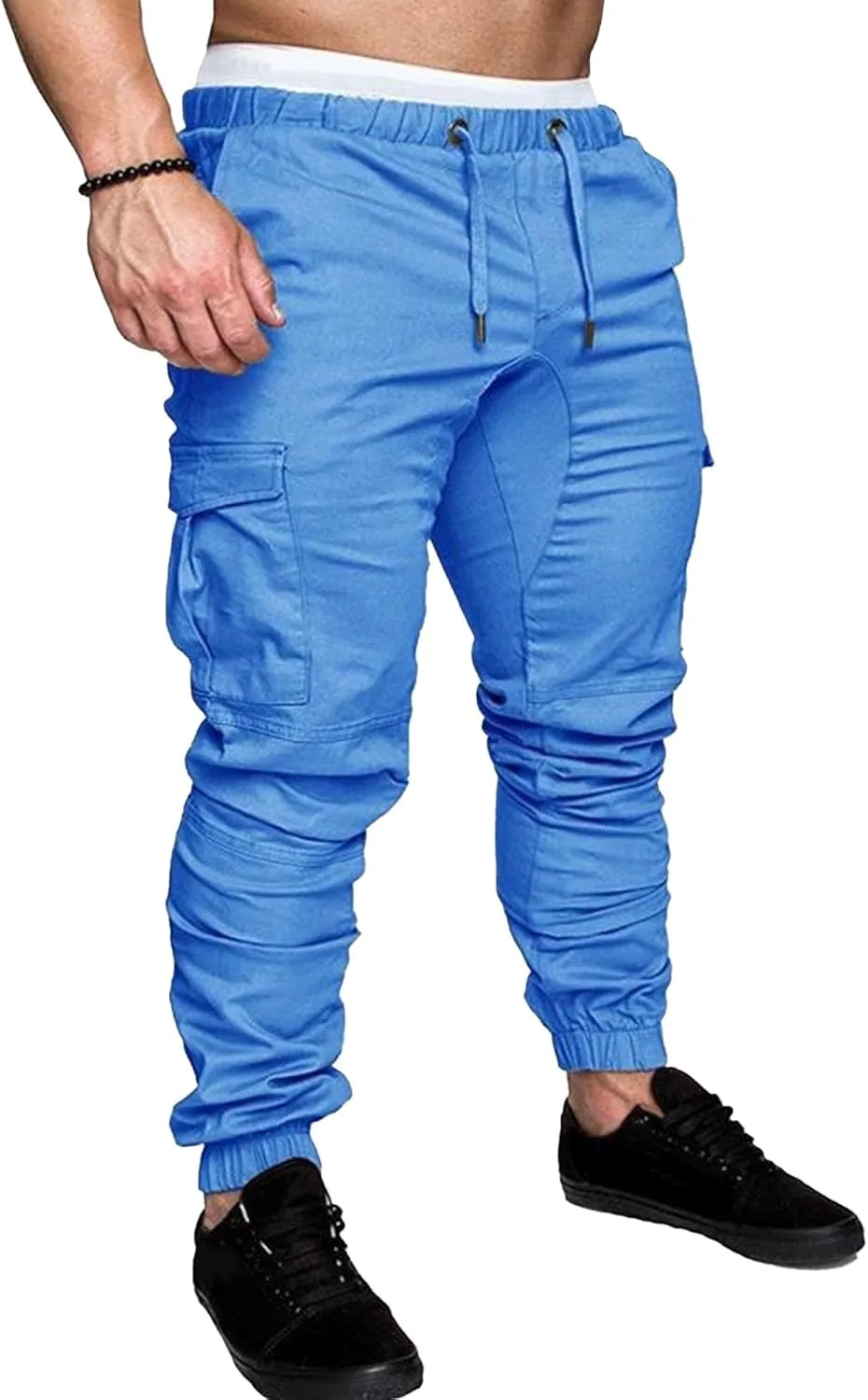 Men's Stretch Solid Military Cargo Pants Stylish Elastic Waisted Outdoor Pants Casual Chino Joggers Trousers